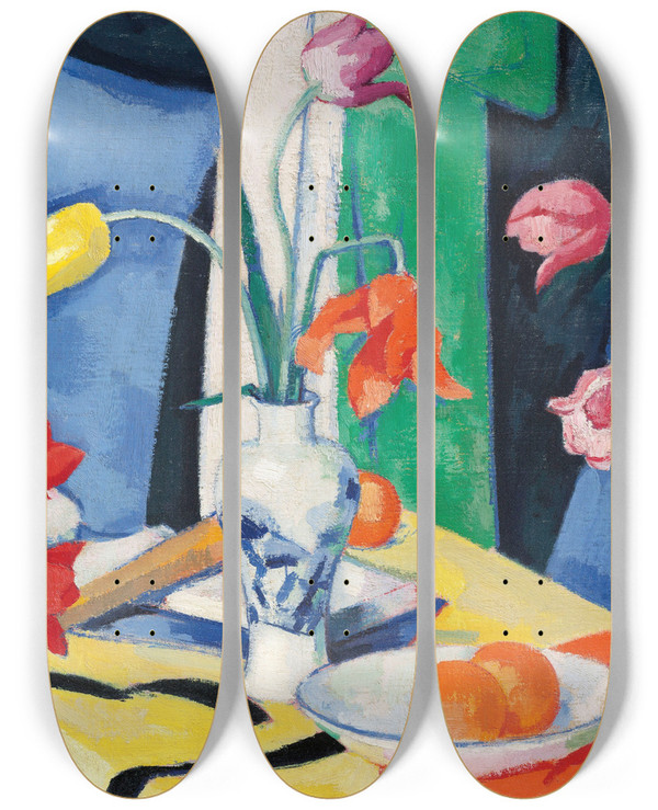 Triptych art skateboard deck of Samuel John Peploe Still Life With Tulips_2 by Samuel John Peploe (1871-1935)