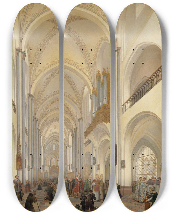 Triptych art skateboard deck of Ditlev Martens The Interior Of Roskilde Cathedral by Ditlev Martens (1795-1864)