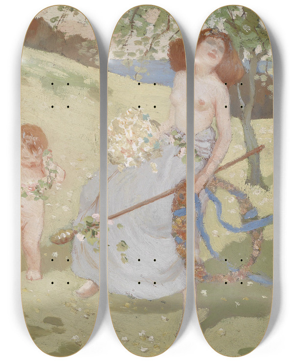 Triptych art skateboard deck of Arthur Henry Jenkins Spring by Arthur Henry Jenkins (1871-1940)