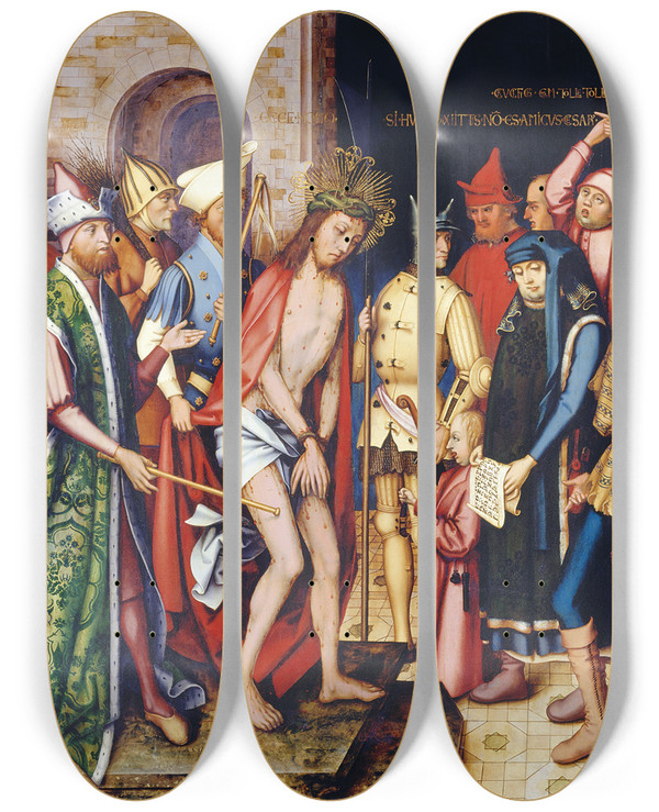 Triptych art skateboard deck of Hans Holbein The Elder Ecce Homo by Hans Holbein The Elder (1460-1524)