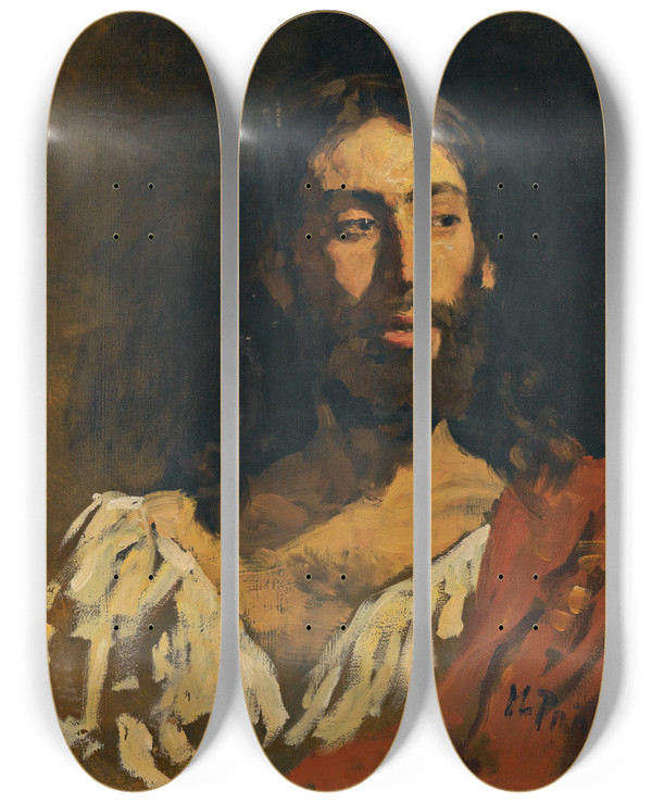 Triptych art skateboard deck of Ilya Efimovich Repin Portrait Of A Judean by Ilya Efimovich Repin (1844-1930)