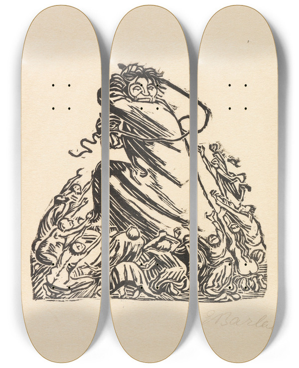 Triptych art skateboard deck of Ernst Barlach Der Kopf by Ernst Barlach (1870-1938)