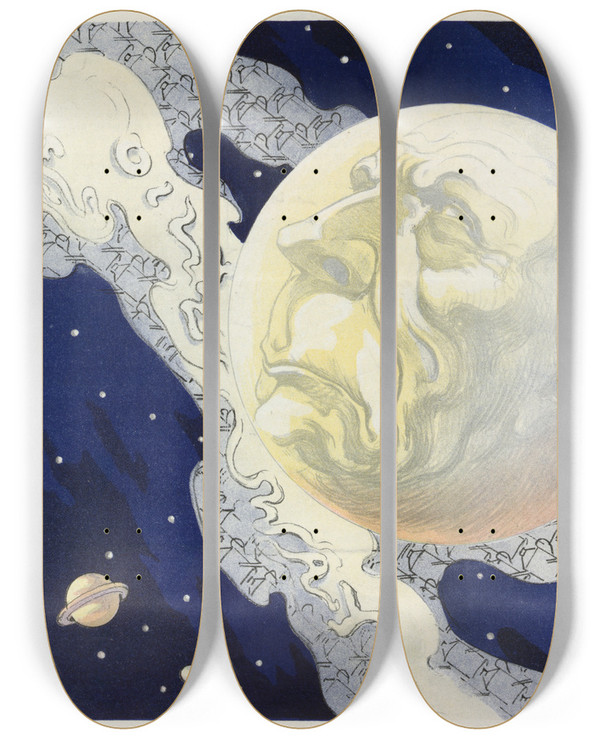 Triptych art skateboard deck of Udo Keppler The Earth As Seen From Mars by Udo Keppler (1872-1956)