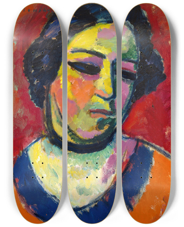 Triptych art skateboard deck of Alexej Von Jawlensky Portrait Of A Woman by Alexej Von Jawlensky (1864-1941)