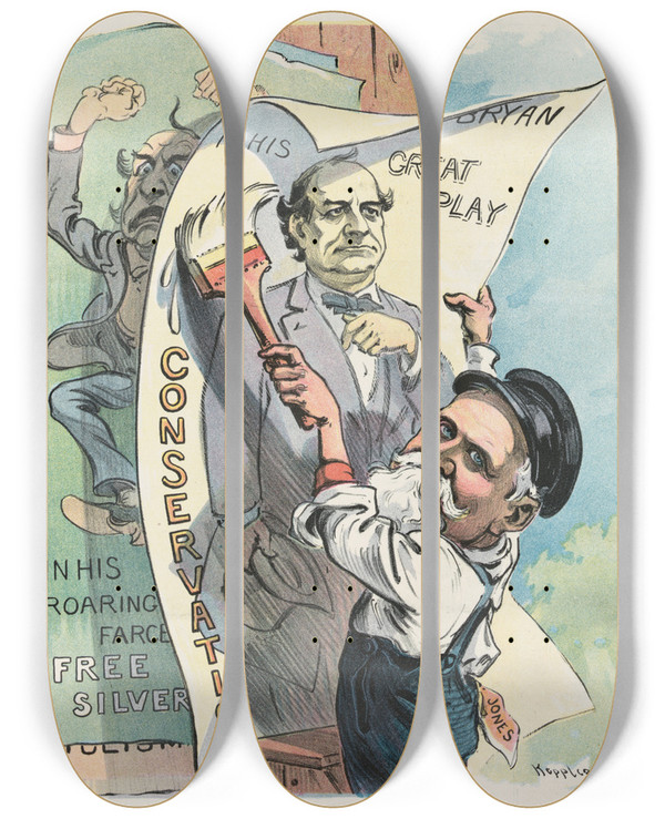 Triptych art skateboard deck of Udo Keppler Coming by Udo Keppler (1872-1956)