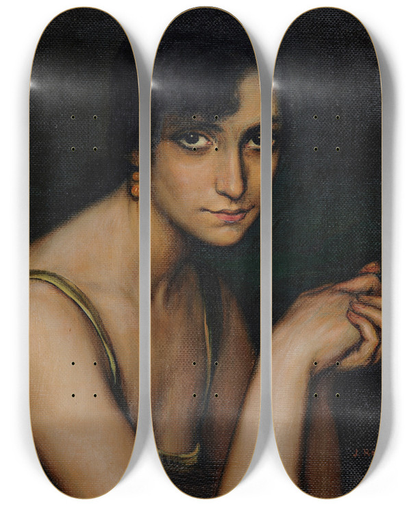 Triptych art skateboard deck of Julio Romero De Torres Julita Cerd by Julio Romero De Torres (1874-1930)
