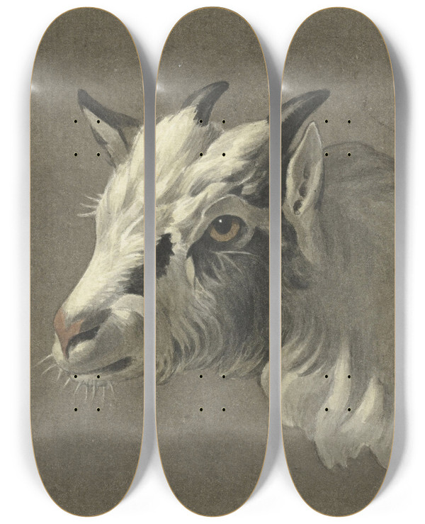 Triptych art skateboard deck of Jean Bernard Kop Van Een Geit Naar Links by Jean Bernard (1775-1833)