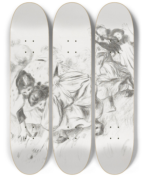 Triptych art skateboard deck of Pierreauguste Renoir Enfants Jouant La Balle by Pierre-Auguste Renoir (1841-1919)