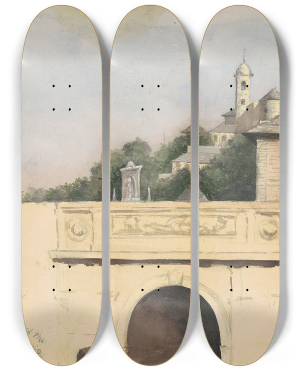 Triptych art skateboard deck of Marietta Minnigerode Andrews Glimpse Of The Palazzo Doriagenova by Marietta Minnigerode Andrews (1869-1931)