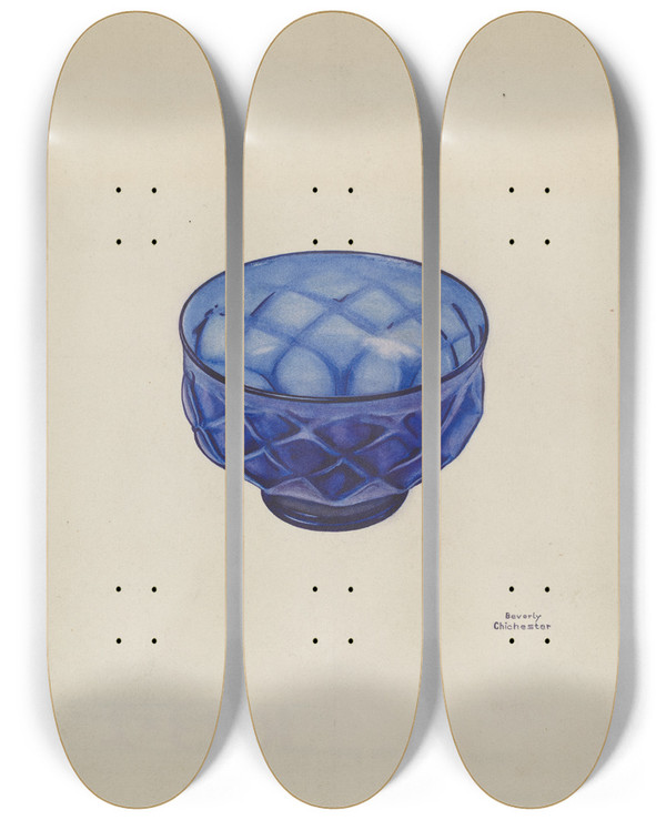Triptych art skateboard deck of Beverly Chichester Baptismal Bowl by Beverly Chichester (20-)