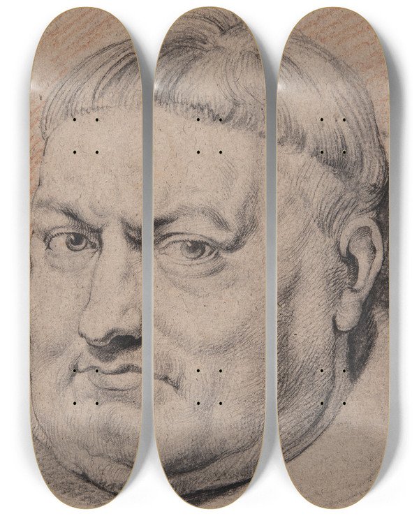 Triptych art skateboard deck of Willem Panneels Hoved Af En Munk Kvartprofil Tv by Willem Panneels (1600-1634)