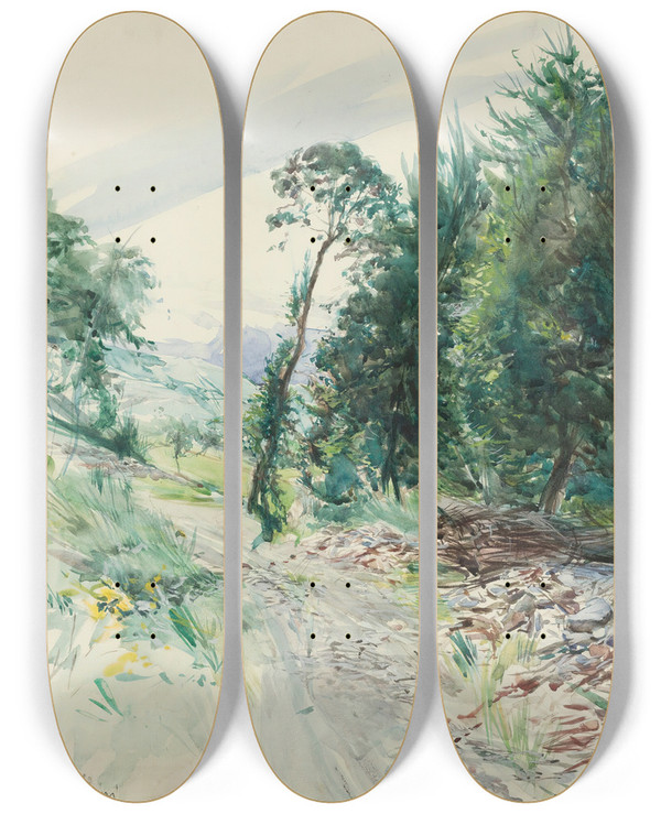 Triptych art skateboard deck of Giovanni Boldini La Route by Giovanni Boldini (1842-1931)