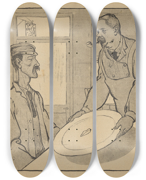 Triptych art skateboard deck of Albert Hahn De Notenkraker 21 September 1907 In Het Volkskoffiehuis De Ned Leeuw by Albert Hahn (1877-1918)