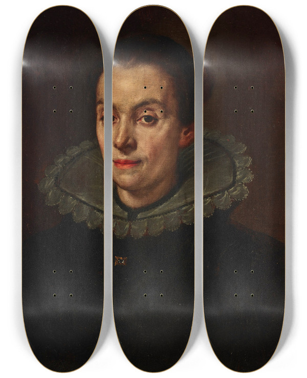 Triptych art skateboard deck of Follower Of Diego Velzquez Portrait Of A Woman by Follower Of Diego Velazquez (1599-1660)