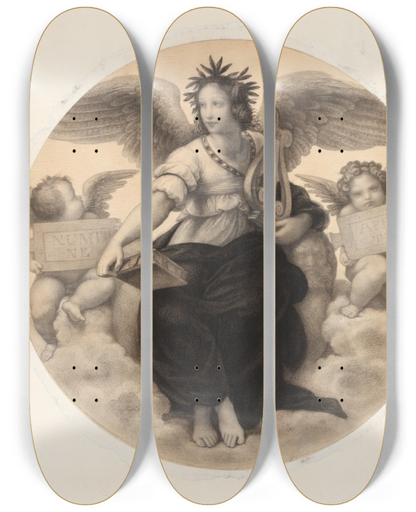 Triptych art skateboard deck of Eugen Eduard Schffer Raffaels Allegorie Der Poesie by Eugen Eduard Schaffer (1802-1871)
