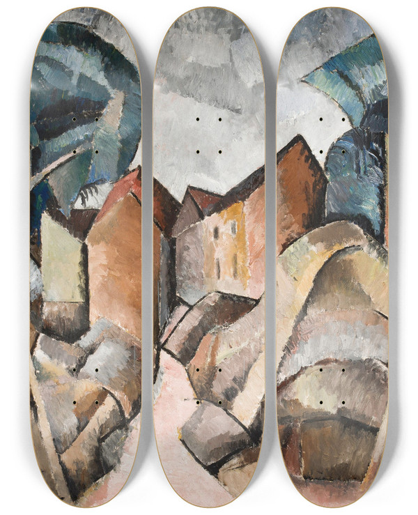 Triptych art skateboard deck of Romuald Kamil Witkowski Landscape by Romuald Kamil Witkowski (1876-1950)