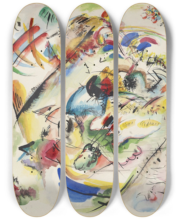 Triptych art skateboard deck of Wassily Kandinsky Draft For Dreamy Improvisation by Wassily Kandinsky (1866-1944)