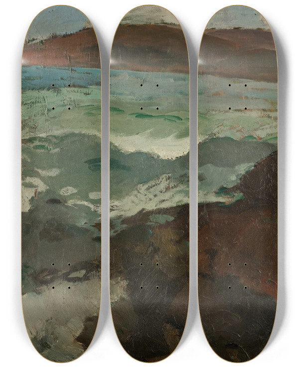 Triptych art skateboard deck of Arnulf Verland Fra Srlandet by Arnulf Overland (1889-1968)
