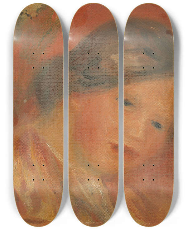 Triptych art skateboard deck of Pierreauguste Renoir Tte De Femme_2 by Pierre-Auguste Renoir (1841-1919)