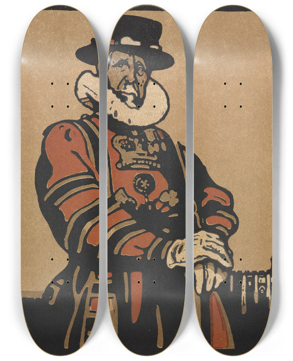 Triptych art skateboard deck of William Nicholson Beefeater_2 by William Nicholson (1872-1949)
