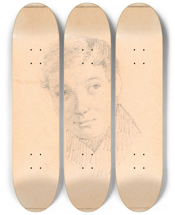 Triptych art skateboard deck of Wilhelm Marstrand Portrt Af Lorentz Ludvig Mozart Waagepetersen by Wilhelm Marstrand (1810-1873)