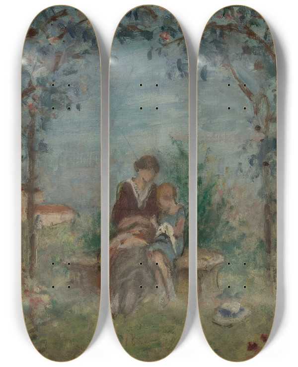 Triptych art skateboard deck of Georges Despagnat La Couture by Georges d'Espagnat (1870-1950)