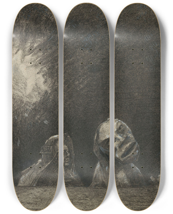 Triptych art skateboard deck of Odilon Redon Quasimodo_2 by Odilon Redon (1840-1916)