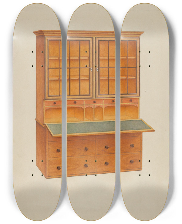Triptych art skateboard deck of John W Kelleher Shaker Secretary Desk_2 by John W Kelleher
