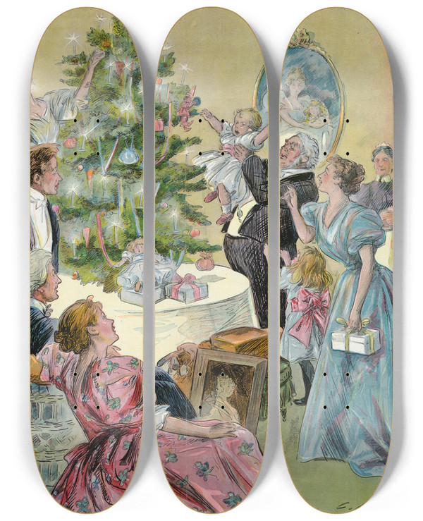 Triptych art skateboard deck of Charles Jay Taylor He Laughs Best Who Laughs Last_1 by Charles Jay Taylor (1855-1929)