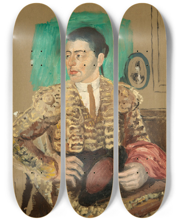 Triptych art skateboard deck of Arvid Fougstedt Toreador by Arvid Fougstedt (1888-1949)