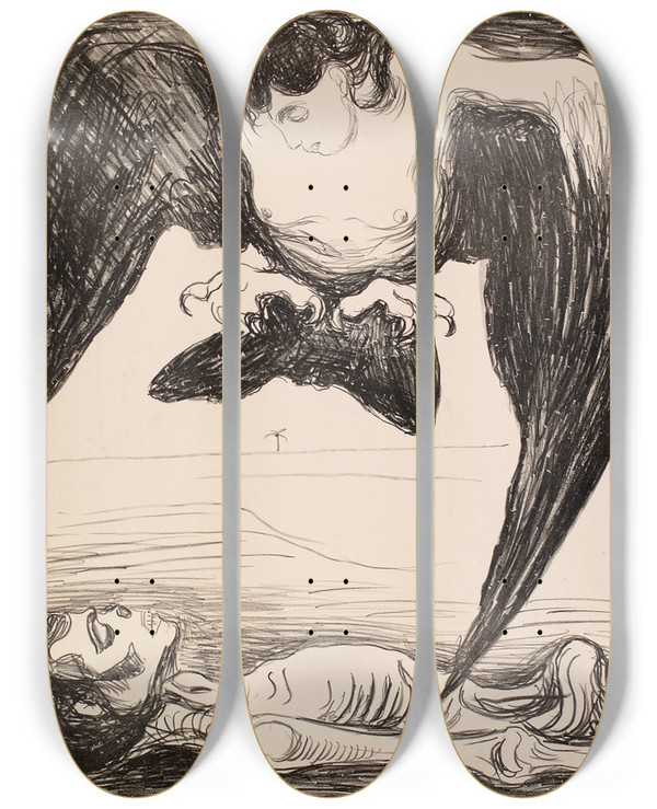 Triptych art skateboard deck of Edvard Munch Harpy by Edvard Munch (1863-1944)