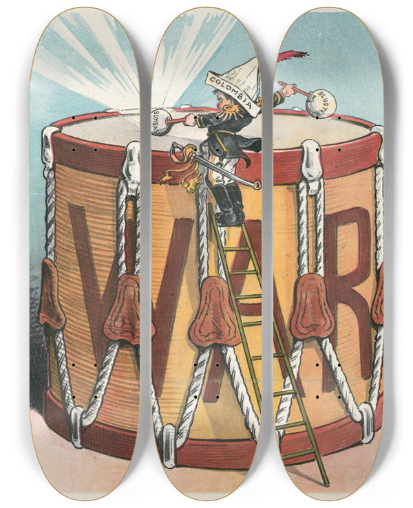 Triptych art skateboard deck of John Samuel Pughe Harmless Amusement by John Samuel Pughe (1870-1909)