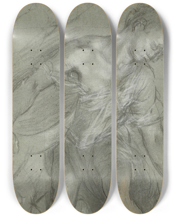 Triptych art skateboard deck of Federico Barocci Figure Studies_2 by Federico Barocci (1528-1612)