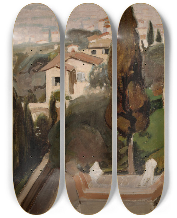Triptych art skateboard deck of Pekka Halonen Fiesole Florence by Pekka Halonen (1865-1933)