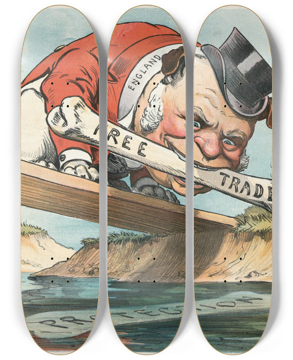 Triptych art skateboard deck of John Samuel Pughe The Substance Or The Shadow by John Samuel Pughe (1870-1909)