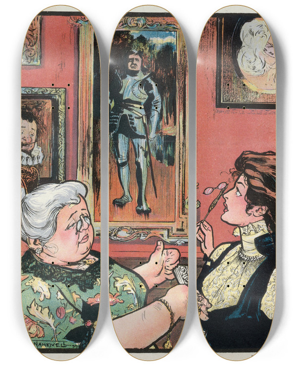 Triptych art skateboard deck of Frank Arthur Nankivell Selfmade by Frank Arthur Nankivell (1869-1959)