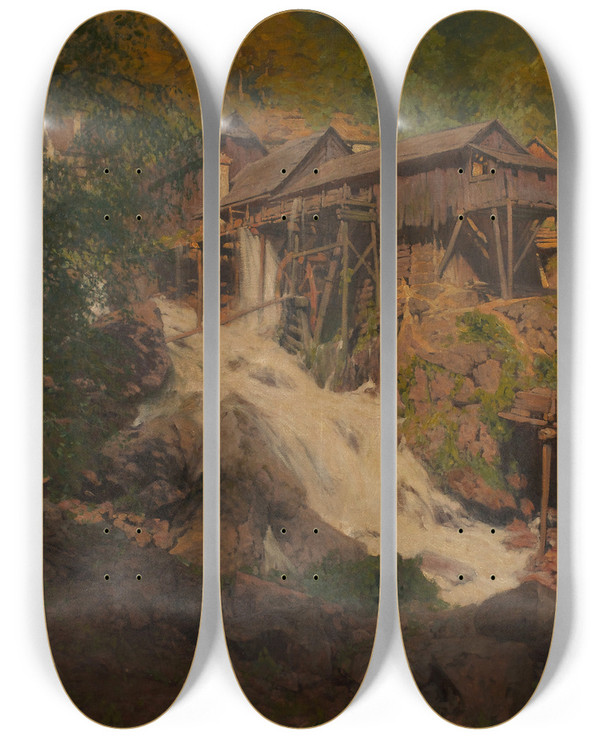 Triptych art skateboard deck of Jindich Tomec Am Sarmingbach by Jindrich Tomec (1863-1928)
