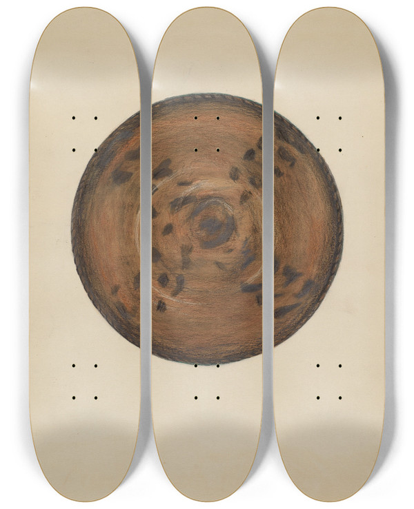 Triptych art skateboard deck of Meyer Goldbaum Pie Plate by Meyer Goldbaum
