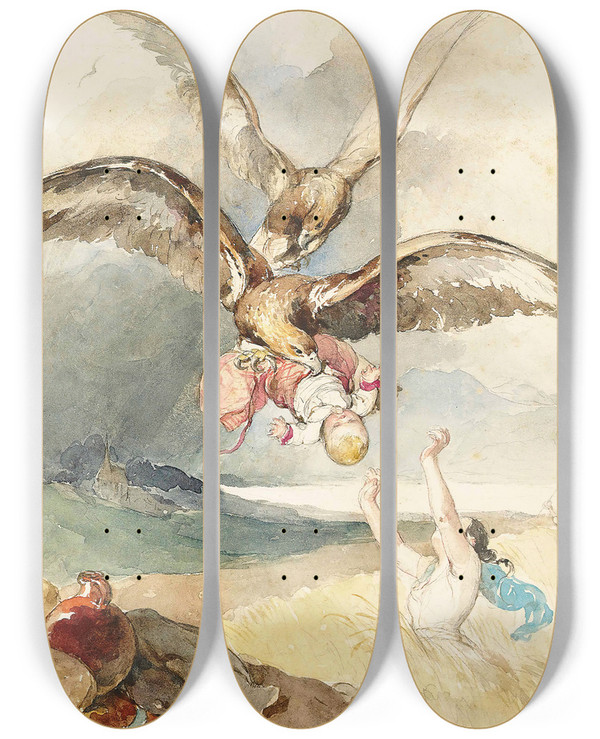 Triptych art skateboard deck of Peter Fendi An Abduction by Peter Fendi (1796-1842)