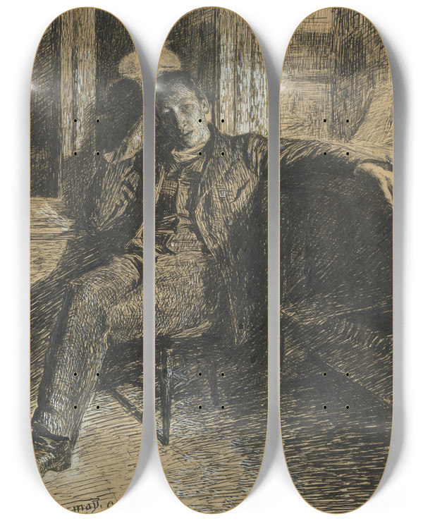 Triptych art skateboard deck of Herman Norrman My Brother by Herman Norrman (1864-1906)