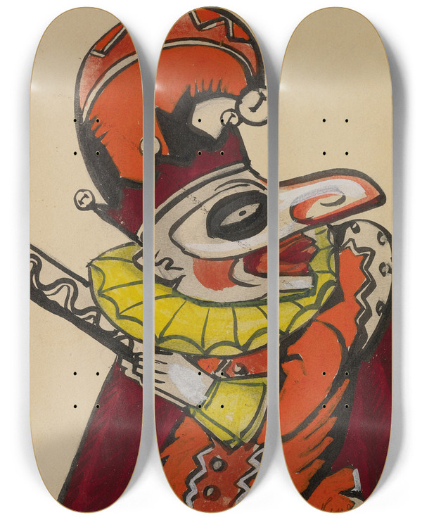 Triptych art skateboard deck of Sergey Yurievich Sudeikin Petrouchka by Sergey Yurievich Sudeikin (1882-1946)