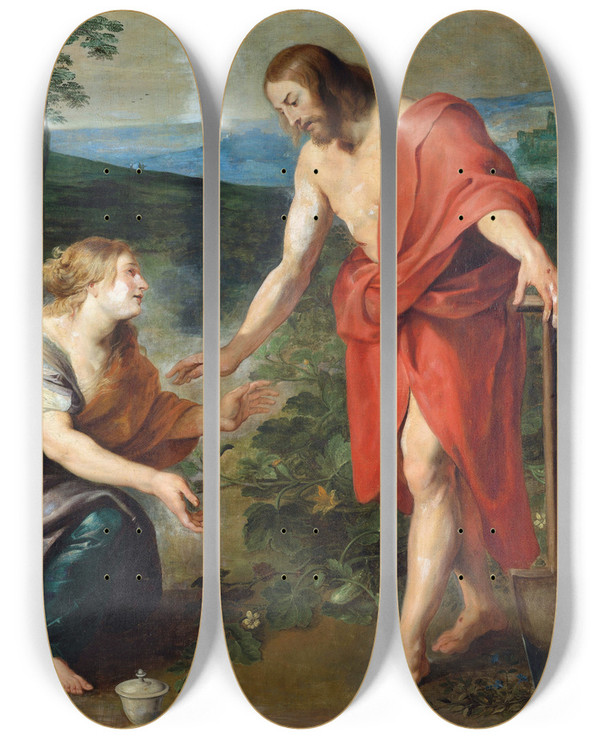 Triptych art skateboard deck of Peter Paul Rubens Christ Appears To Mary Magdalene by Peter Paul Rubens (1577-1640)