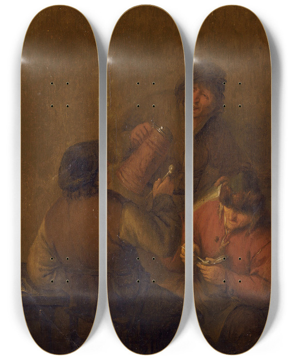 Triptych art skateboard deck of Adriaen Van Ostade Tavern Scene_3 by Adriaen Van Ostade (1610-1684)