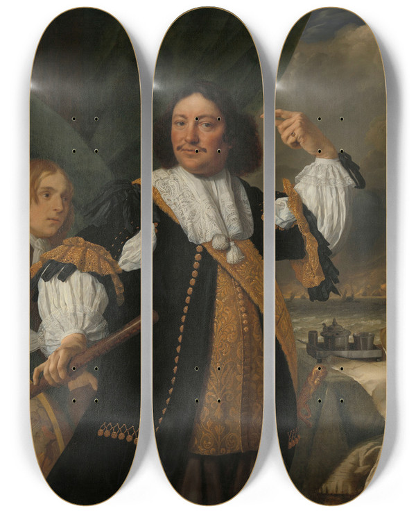 Triptych art skateboard deck of Bartholomeus Van Der Helst Aert Van Nes 16261693 Vice Admiral by Bartholomeus van der Helst (1613-1670)