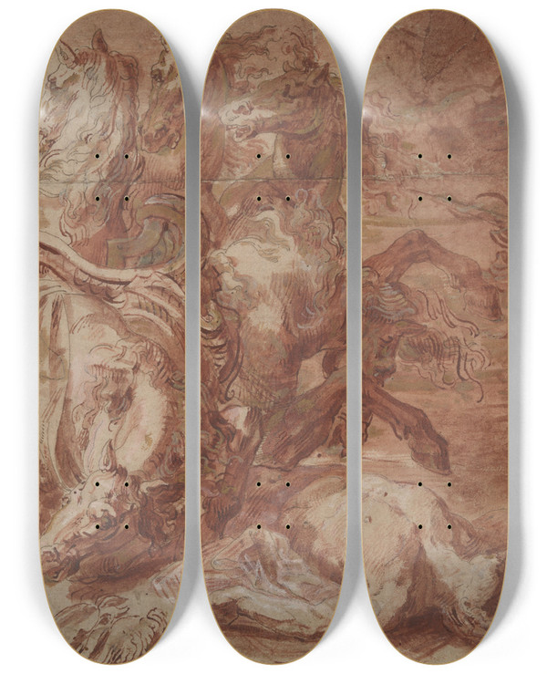 Triptych art skateboard deck of Abraham Bloemaert Hippolytus by Abraham Bloemaert (1564-1651)
