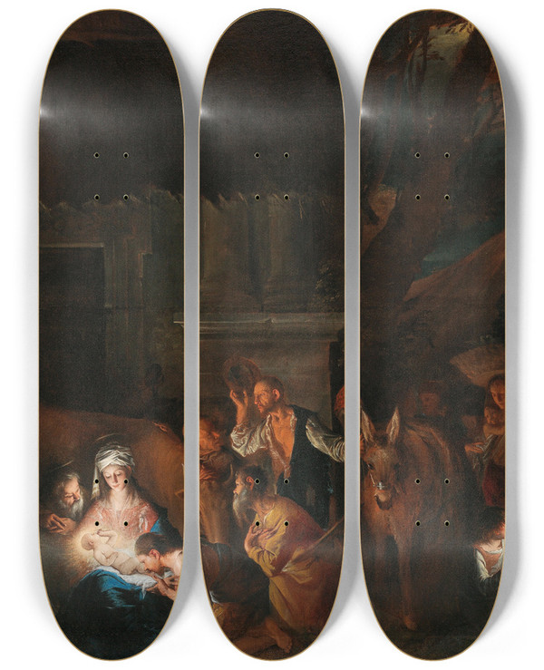 Triptych art skateboard deck of Pietro Paolini Adoration Of The Shepherds by Pietro Paolini (1603-1681)