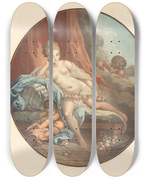 Triptych art skateboard deck of Jean Franois Janinet Venus En Reflection by Jean Francois Janinet (1752-1814)