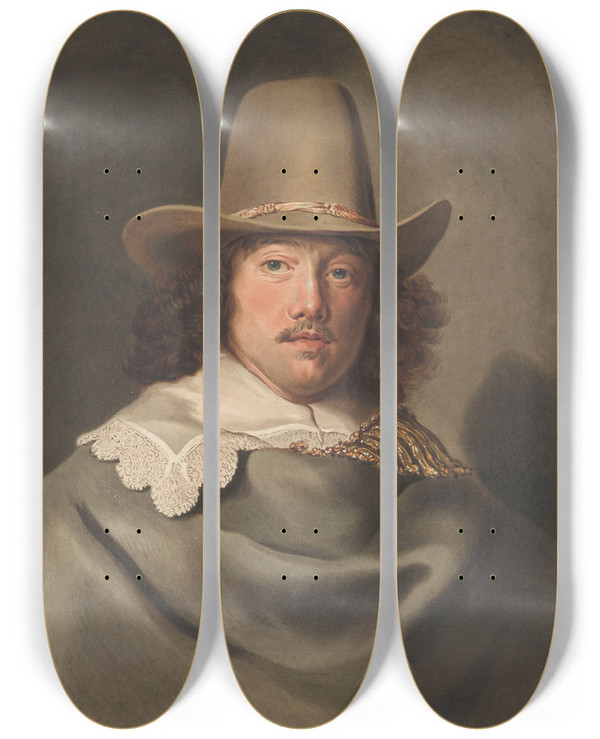 Triptych art skateboard deck of Christiaan Kramm Portret Van Abraham Velters 16031690 After Jacob Adriaensz Backer by Christiaan Kramm (1797-1875)