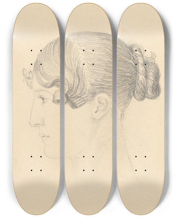 Triptych art skateboard deck of John Flaxman Head Of A Woman Theresa Turner by John Flaxman (1755-1826)