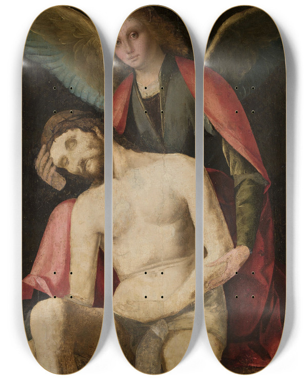 Triptych art skateboard deck of Boccaccino Angel Pieta by Boccaccino